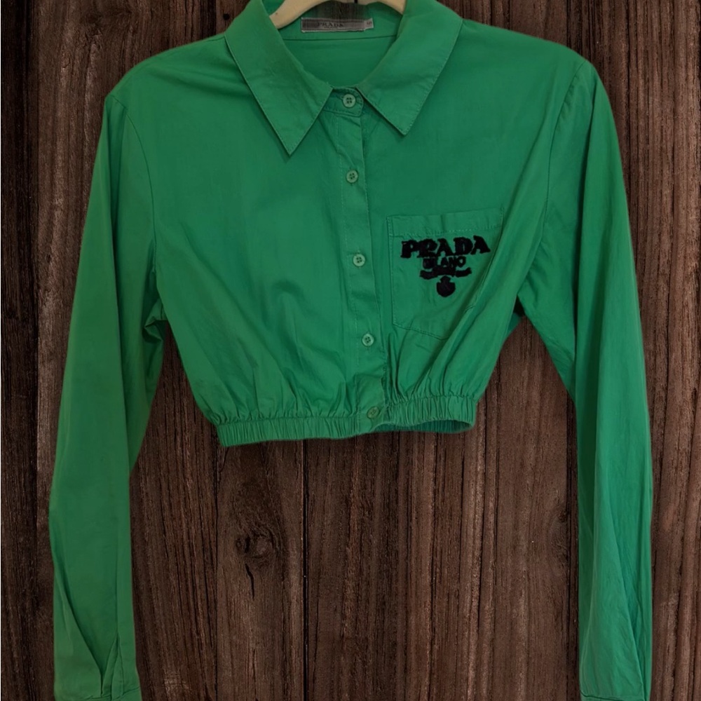 Prada Green Cropped Button-Up Shirt